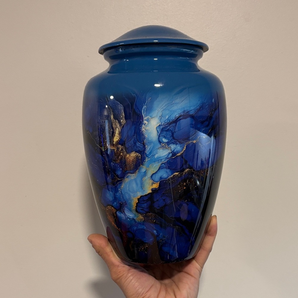 Blue and Gold Marble Urn